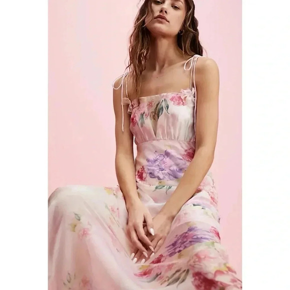 For Love and Lemons Lisa Maxi Dress Floral Print Pink - Picture 1 of 16